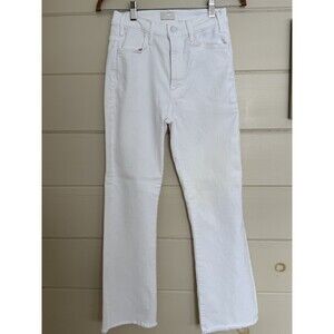 MOTHER Insider Crop Step Fray Kick Flare Jeans White 25 Boho Modern MRSP $268